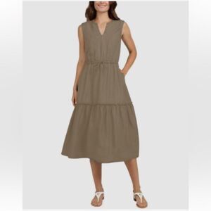 LANDS' END Tan Lyocell Sleeveless Tiered Midi Dress Size M